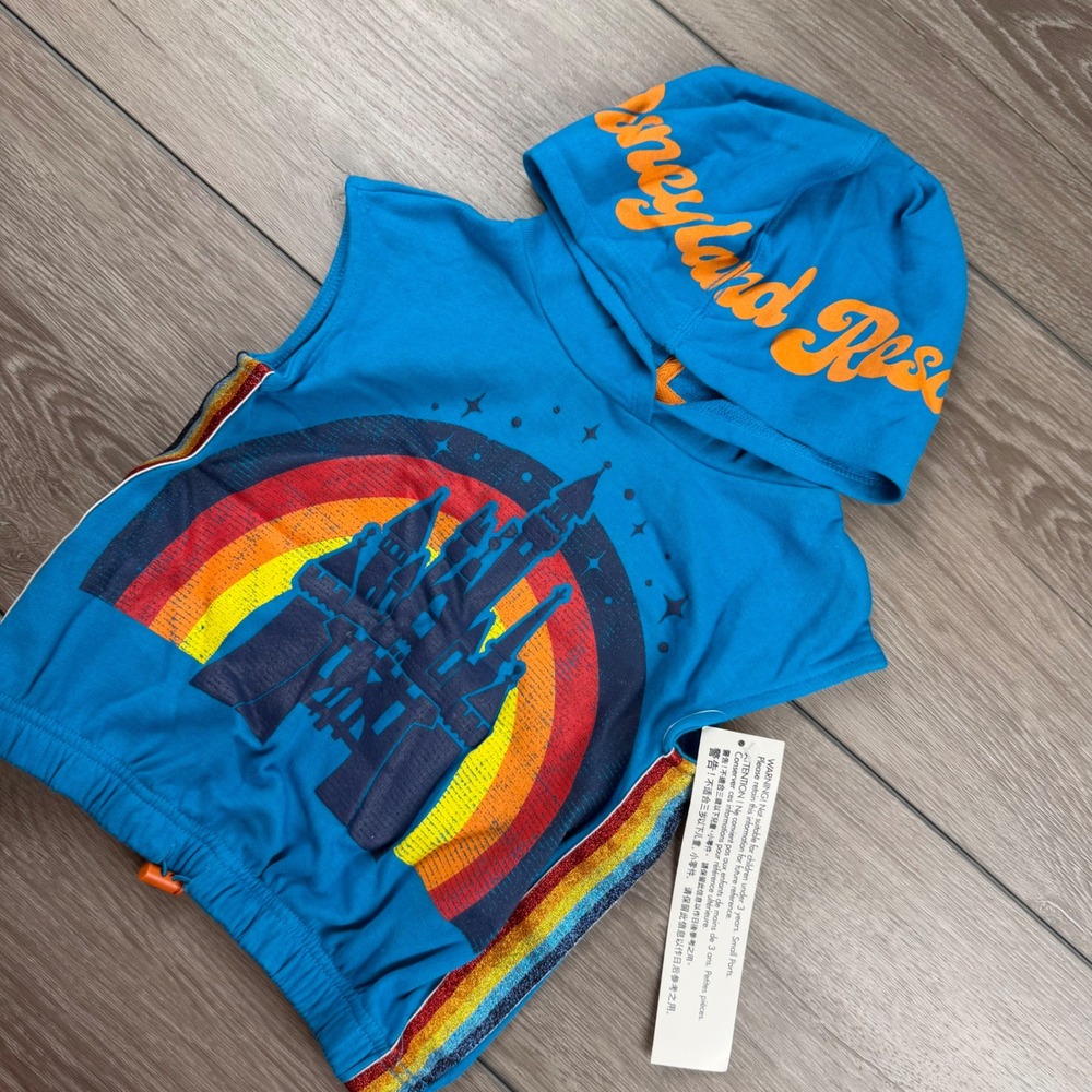 Disney Parks Kids Sleeveless Hoodie Disneyland Castle Rainbow Blue XS 6A